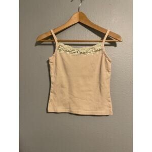 Vintage Womens Camisole Medium Beige Floral Lace Cropped Romantic Fairy 90s Y2K